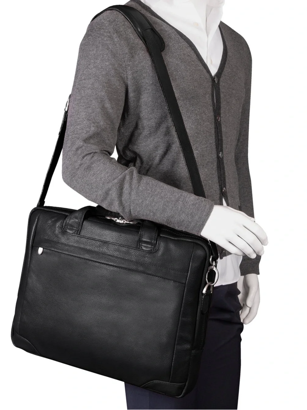 McKlein Bridgeport Black Leather Large 17” Laptop Briefcase